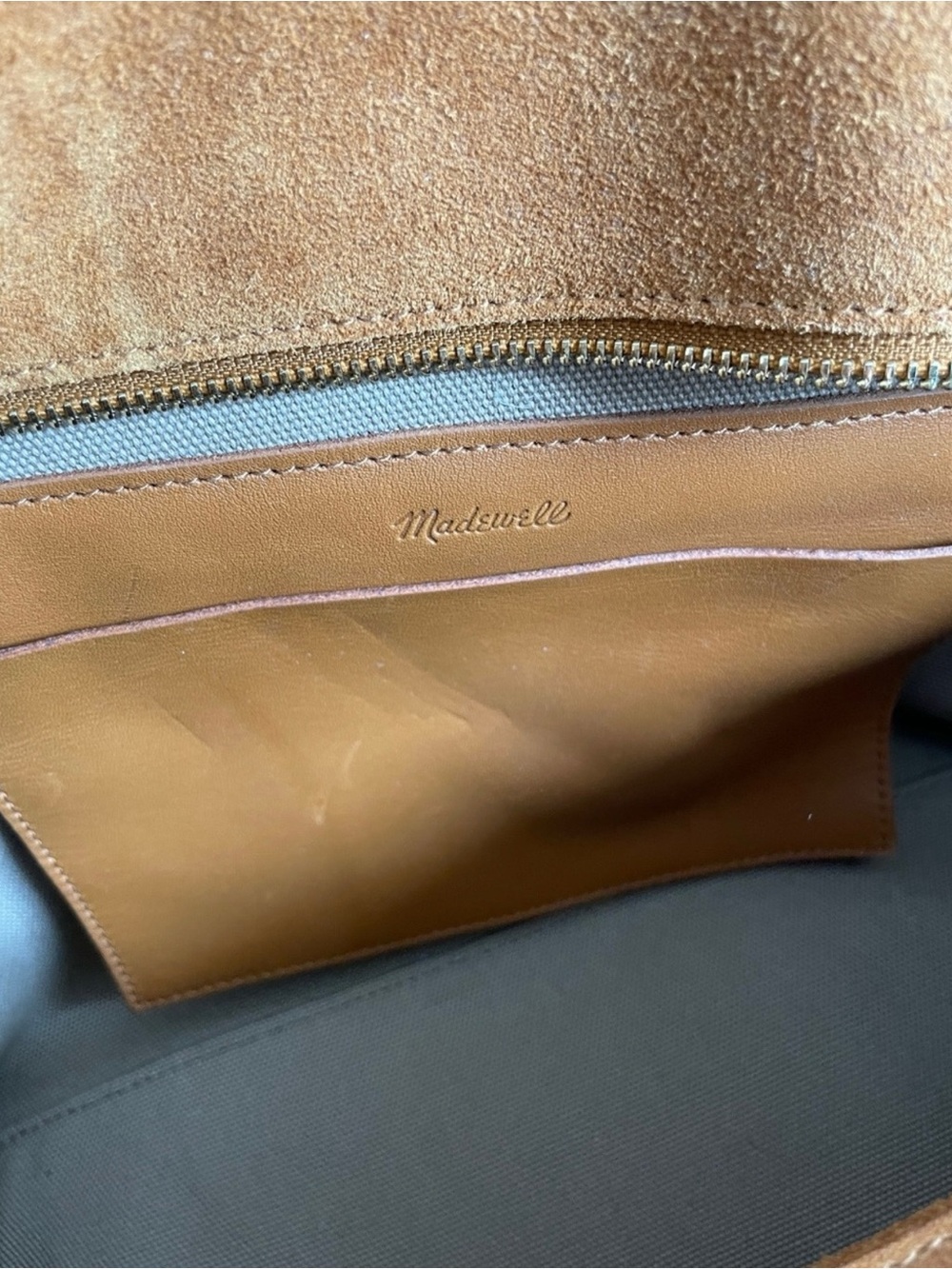 Madewell Essentials Suede Tote in Cognac Brown - Picture 3 of 12